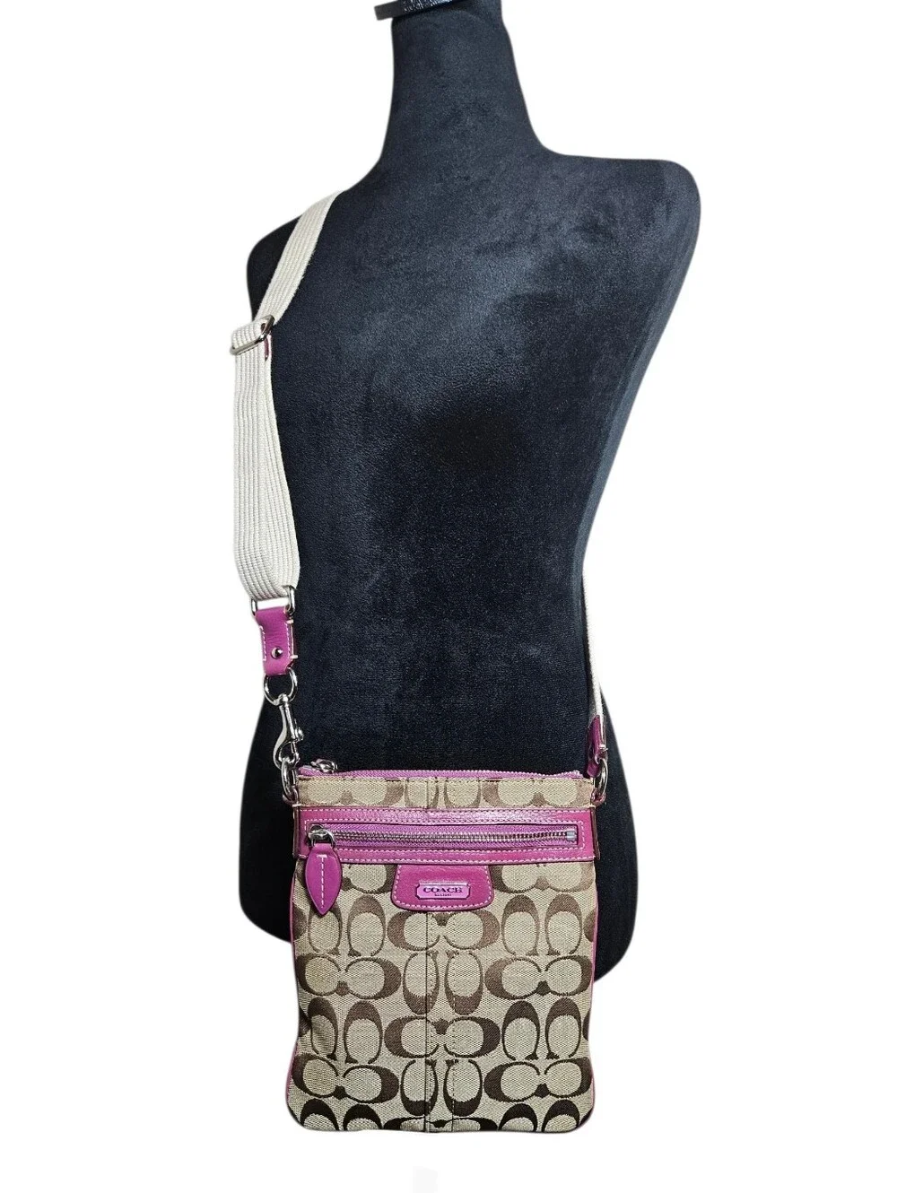 Vintage Y2K Coach Signature Canvas Swingpack Purple Crossbody Bag